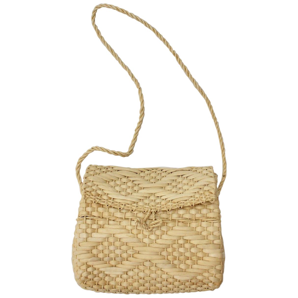 Straw Beige Vintage Basket  Shoulder Bag 1990s Italy For Sale