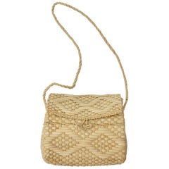 Straw Beige Vintage Basket  Shoulder Bag 1990s Italy