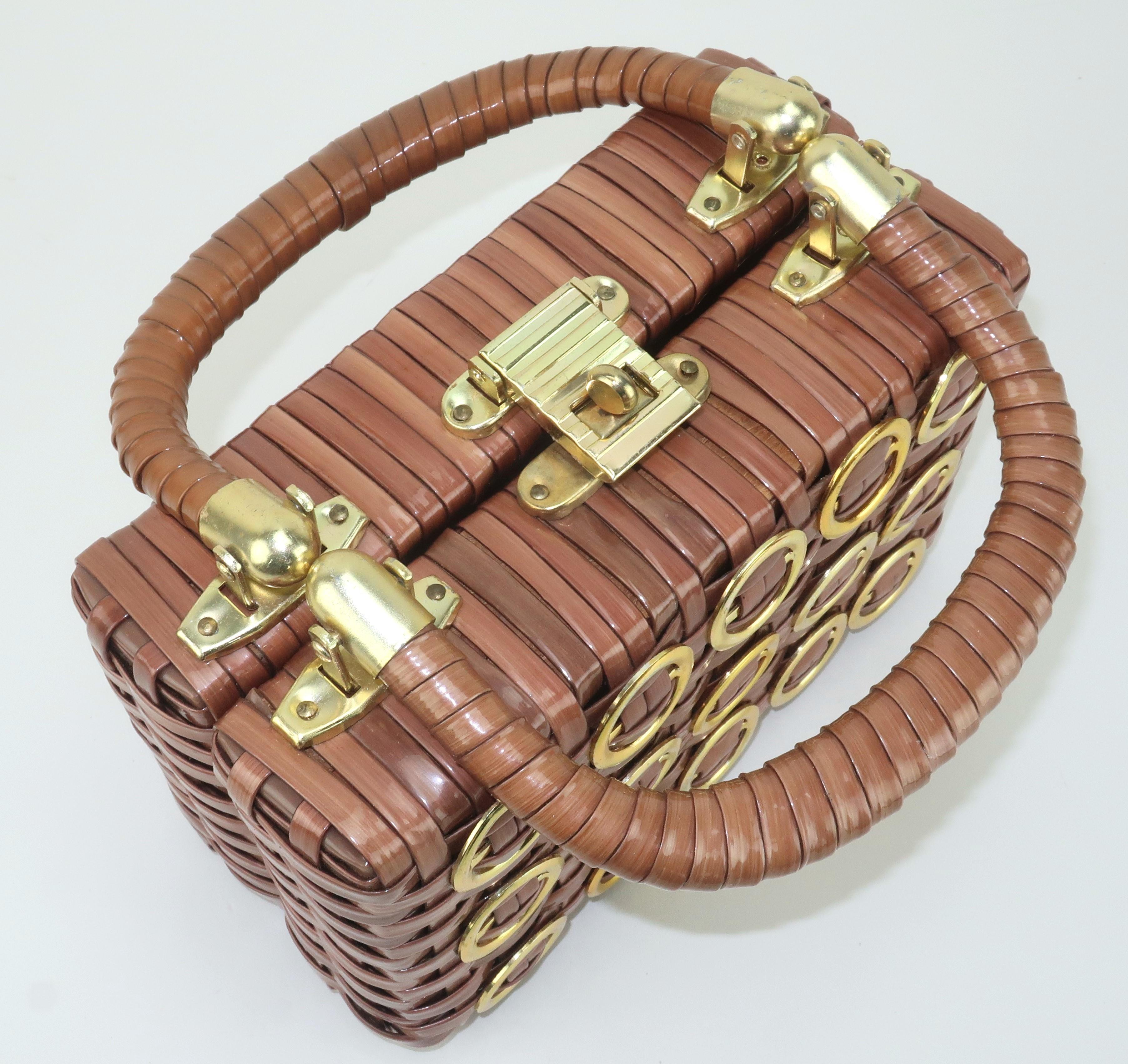 Straw Box Handbag With Gold Rings, 1960's 2