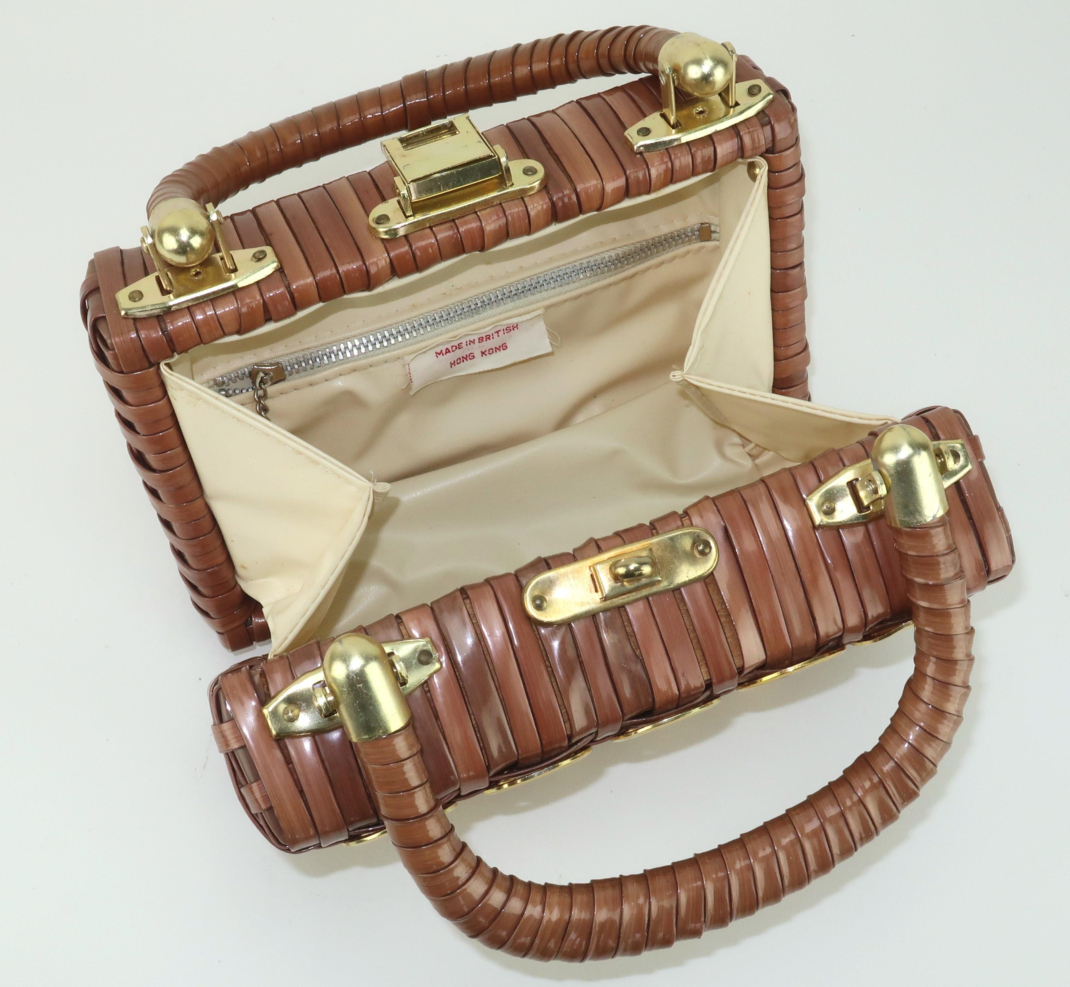Straw Box Handbag With Gold Rings, 1960's 3