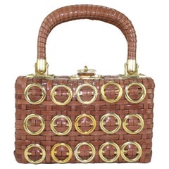 Vintage Straw Box Handbag With Gold Rings, 1960's