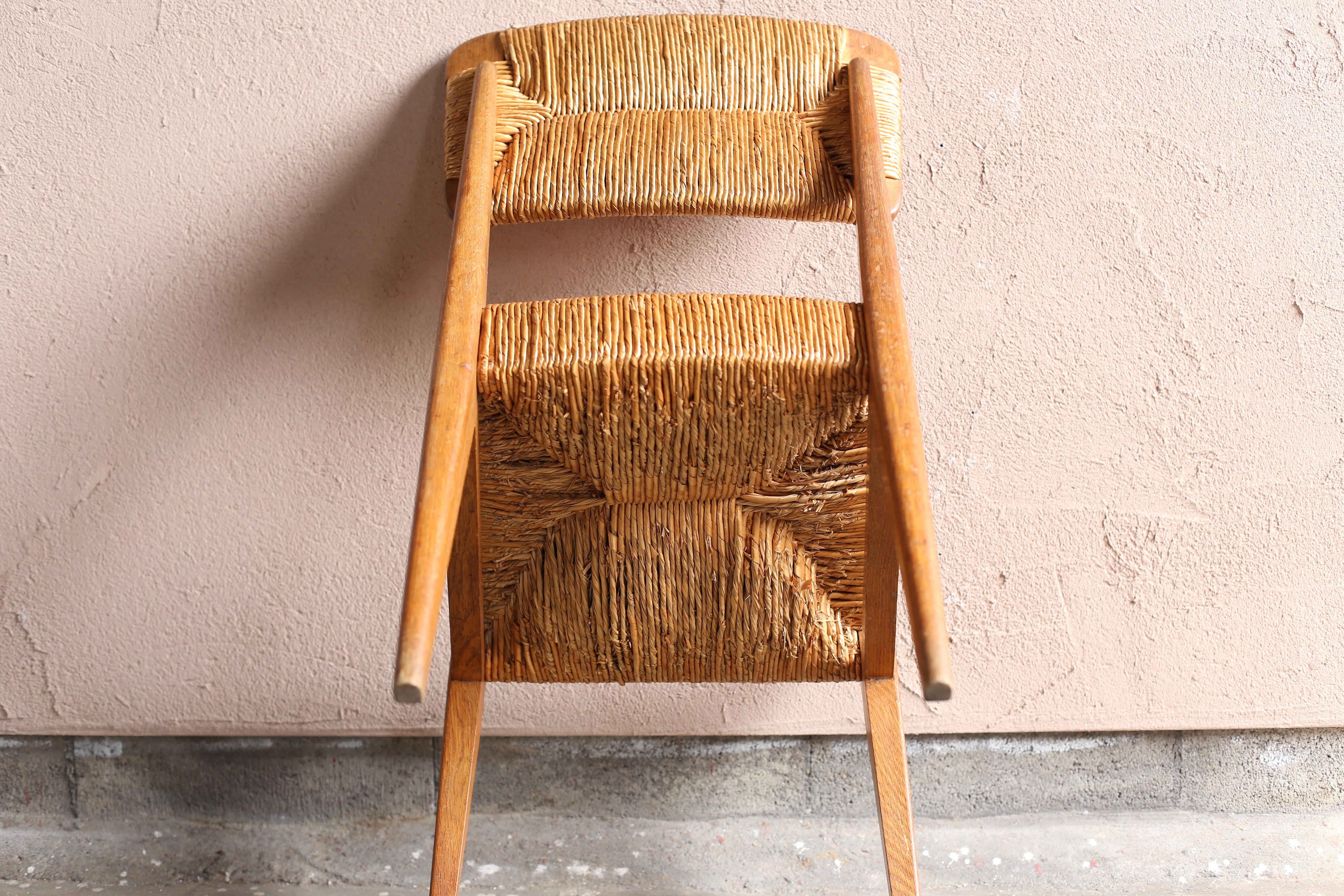Straw Chair by Marcel Gascoin For Sale 4