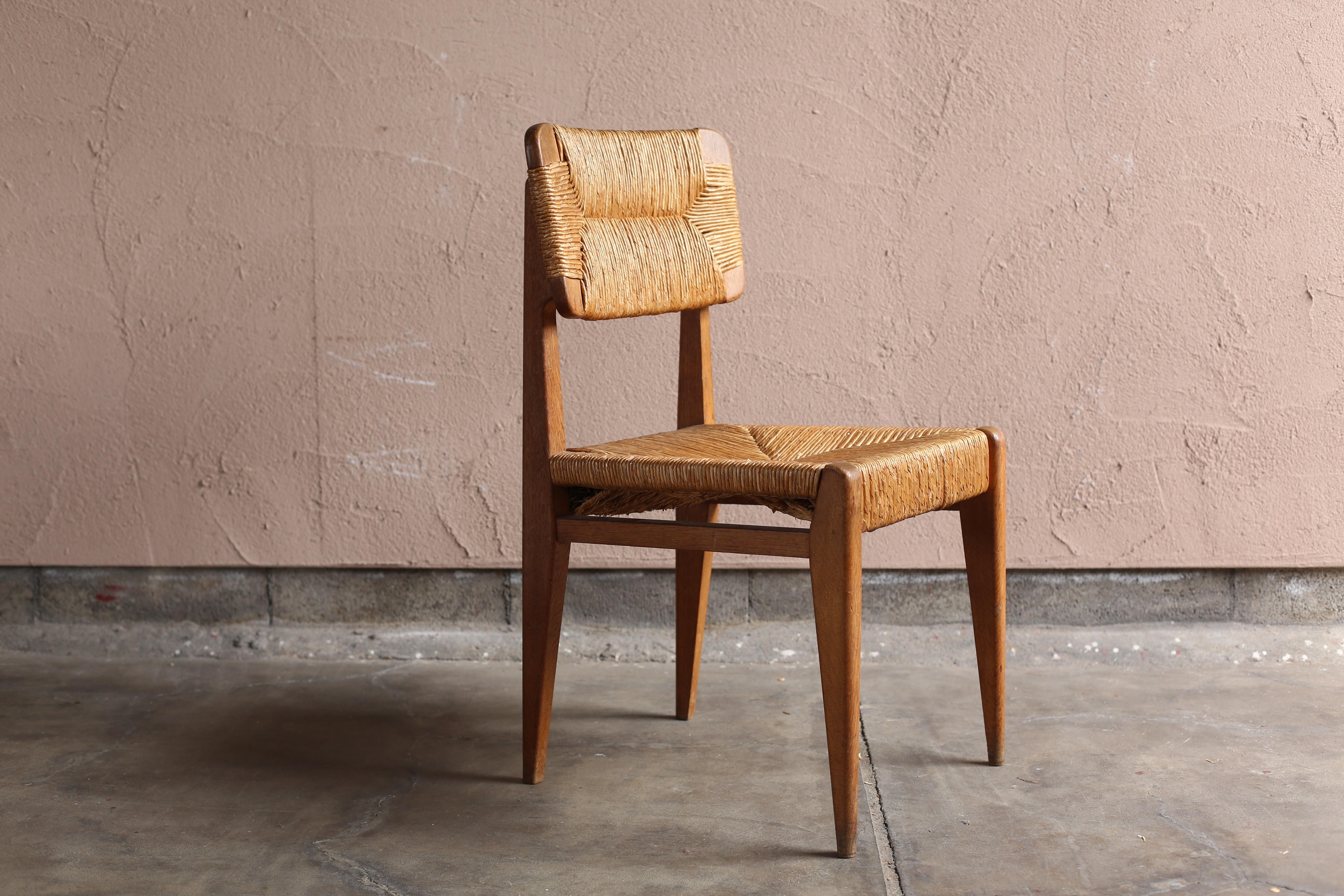 Woodwork Straw Chair by Marcel Gascoin For Sale