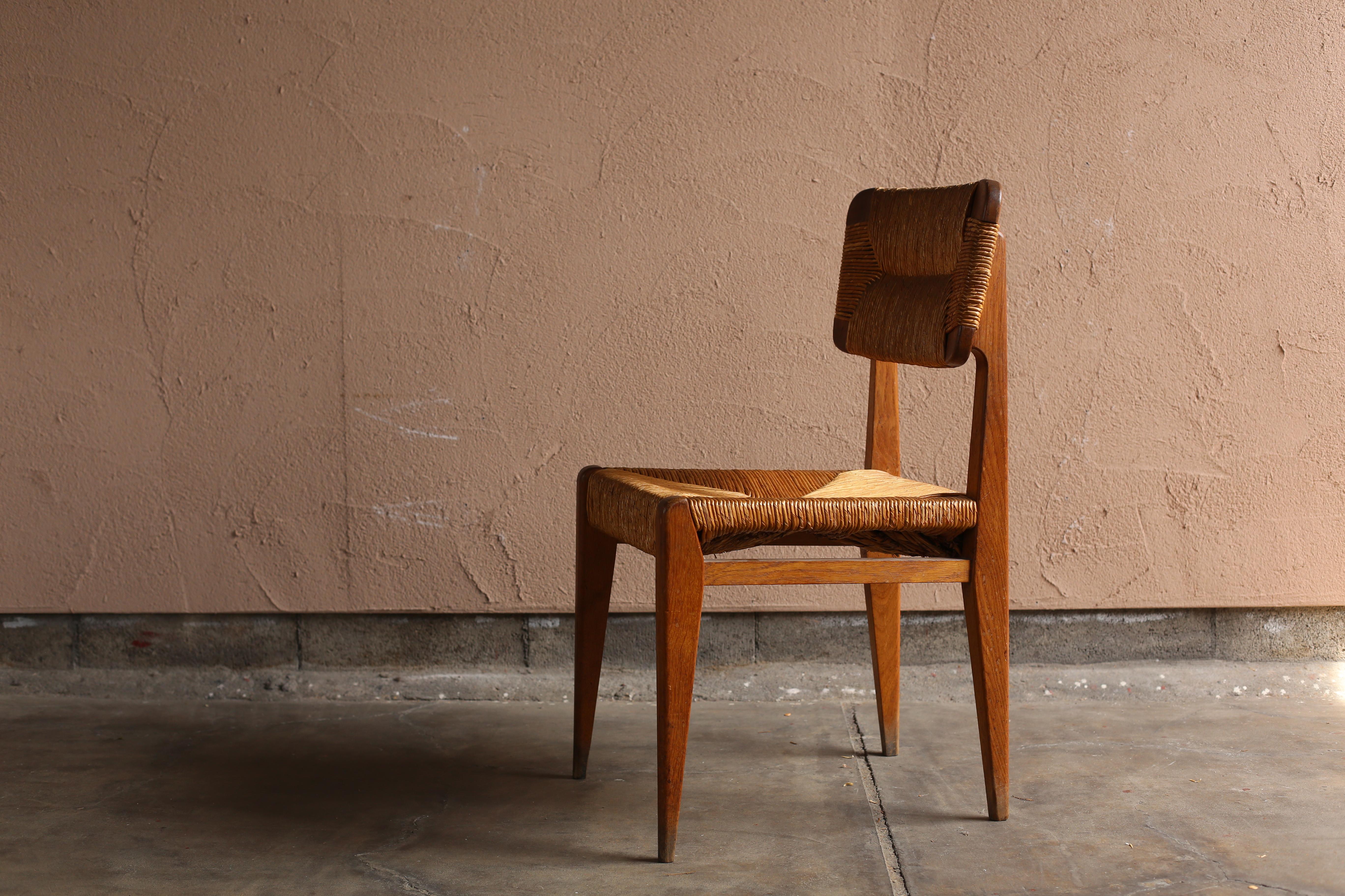 Straw Chair by Marcel Gascoin In Good Condition For Sale In Sammu-shi, Chiba
