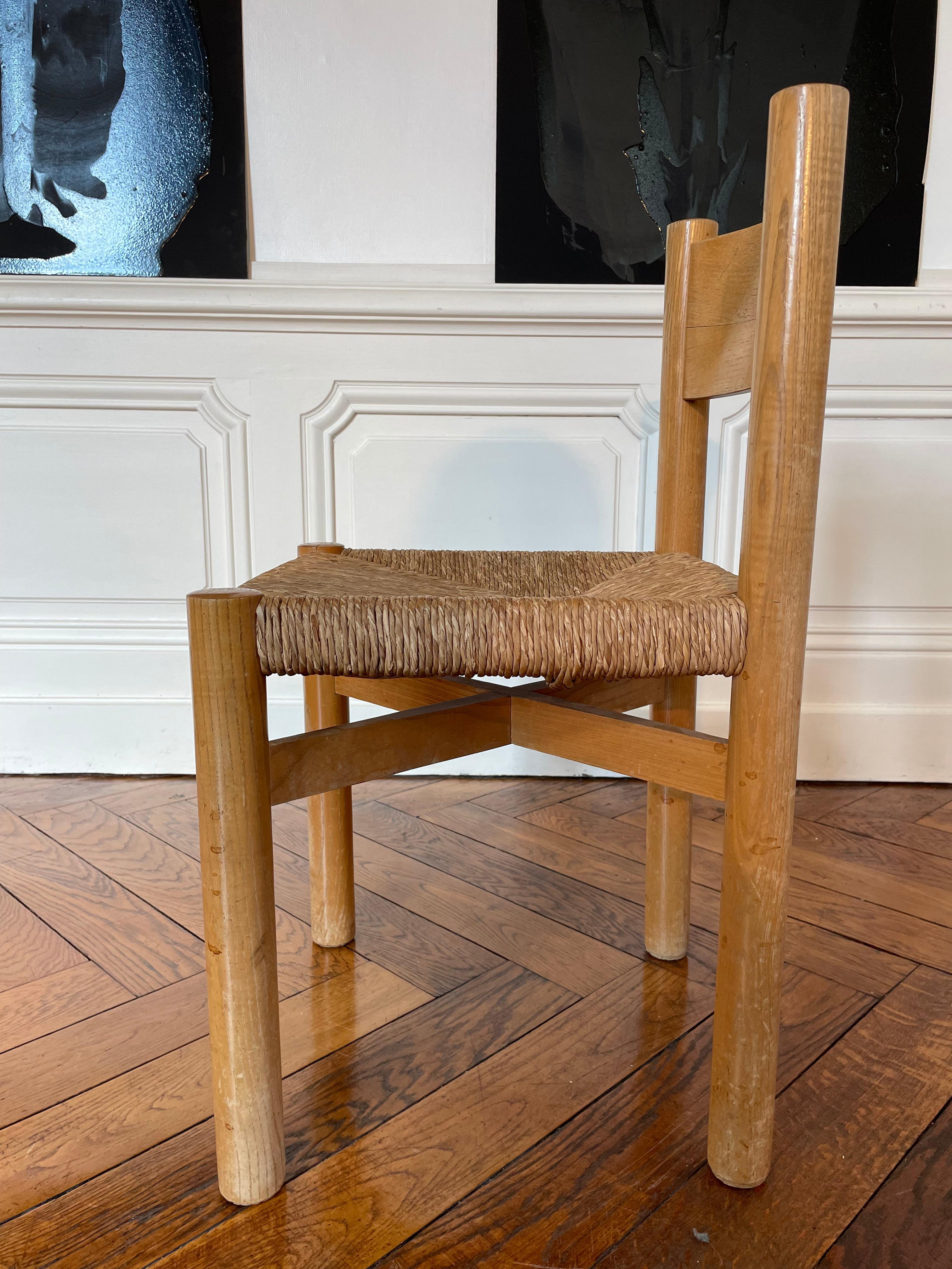 Mid-Century Modern Straw Chair Charlotte Perriand Model Méribel, 1950