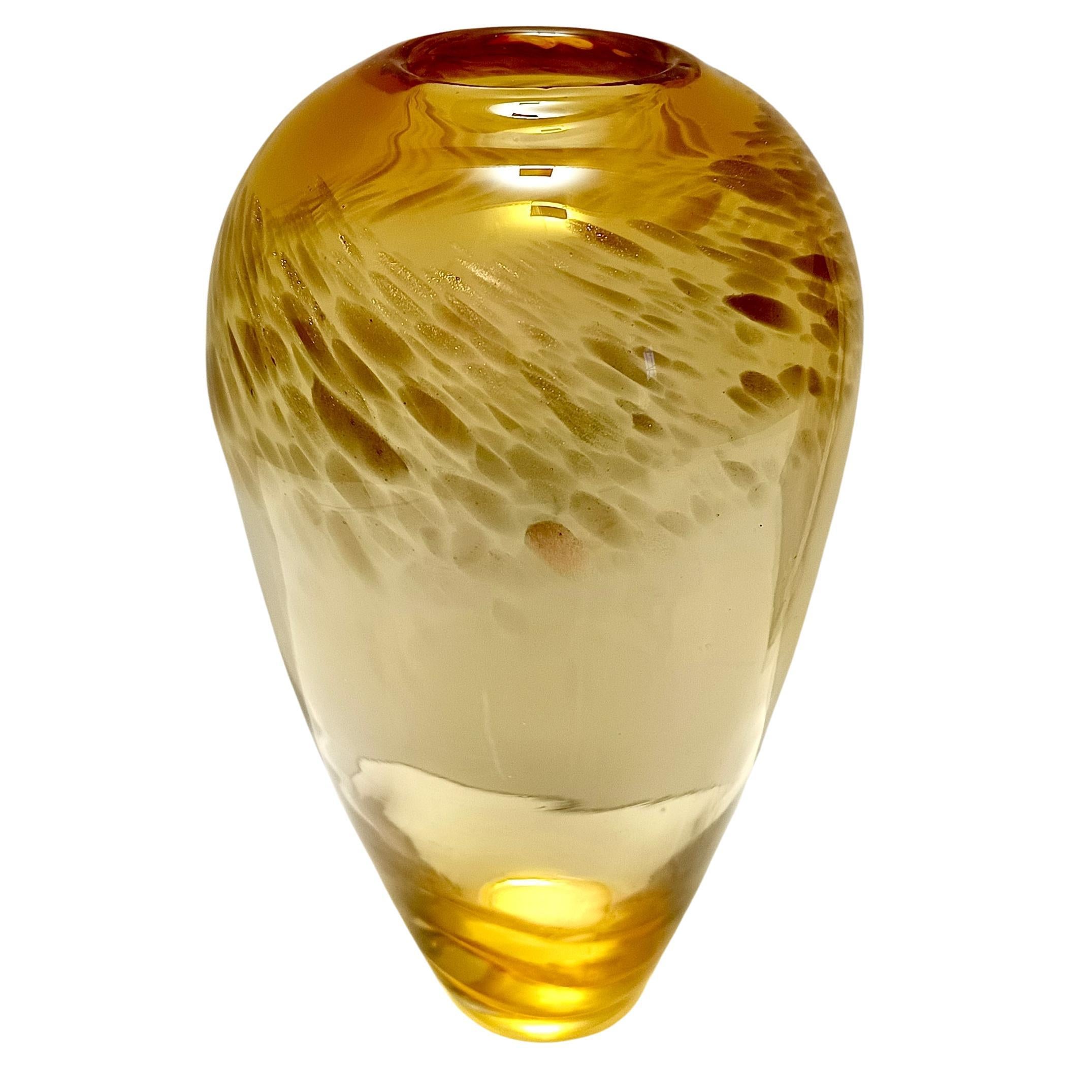 Straw Colored Murano Glass Vase attr. to Fratelli Toso with Aventurine