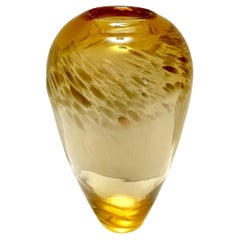 Jarrón de cristal de Murano color paja attr. a Fratelli Toso con aventurina