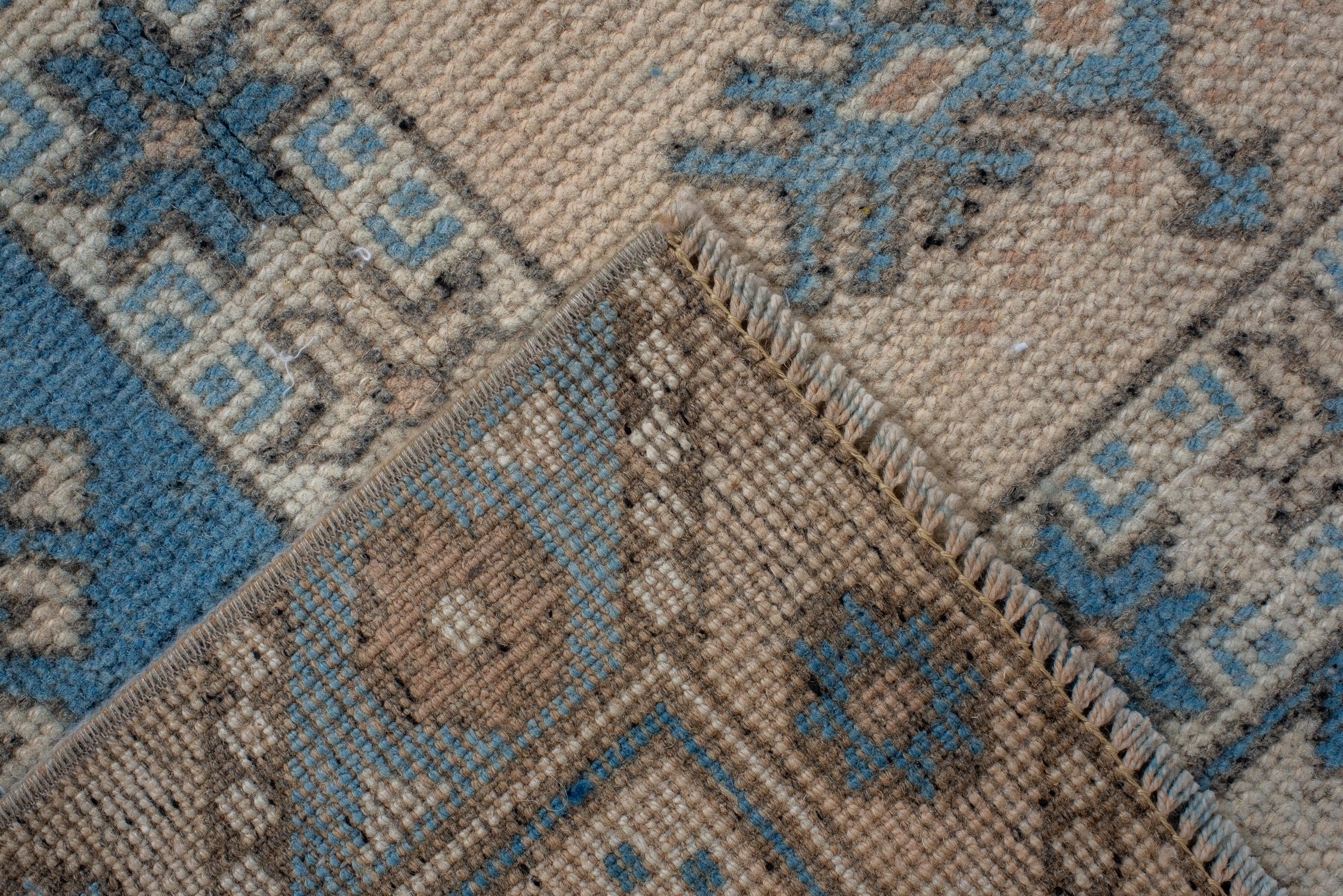 20th Century Straw Field and Blue Designed Vintage Turkish Oushak For Sale