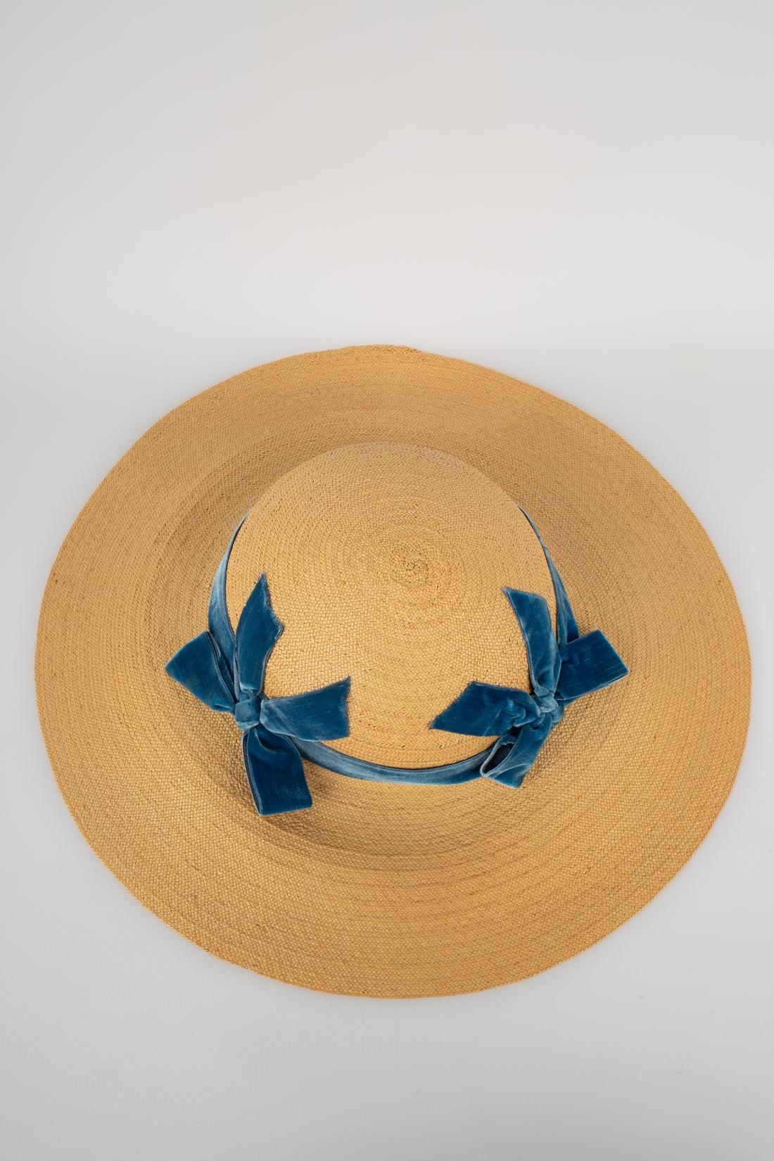 Women's Straw Hat with Blue Ribbons, 1940s-1950s