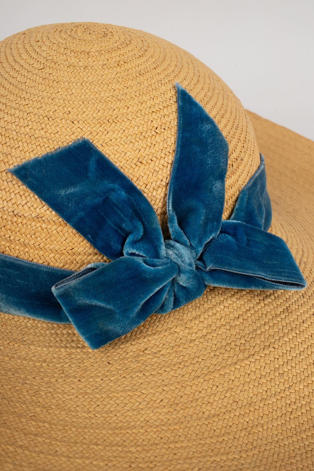 Straw Hat with Blue Ribbons, 1940s-1950s 2