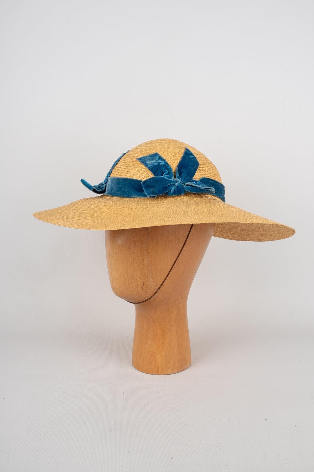 Straw Hat with Blue Ribbons, 1940s-1950s 3