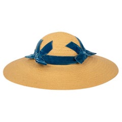 Straw Hat with Blue Ribbons, 1940s-1950s