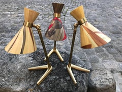 Straw Marquetry and Brass French Table Lamp