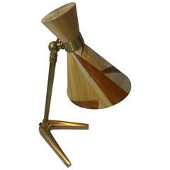 Lampe de bureau française en marqueterie de paille et laiton