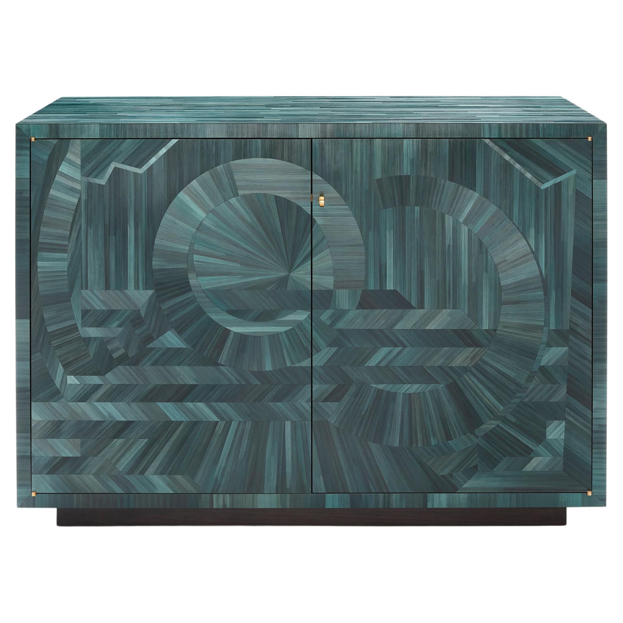 Straw Marquetry Cabinet Abruzzo Green Handmade in UK Contemporary For Sale