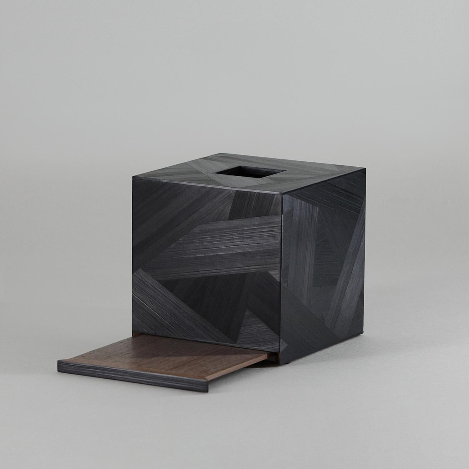 Art Deco Straw Marquetry Forest Tissue Box Square in Ebony Colour by Alexander Lamont For Sale