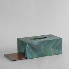 Straw Marquetry Mirror Tissue Box Long in Malachite Colour by Alexander Lamont