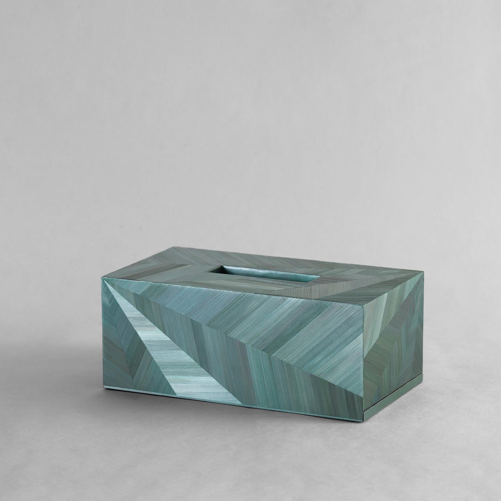 Art Deco Straw Marquetry Mirror Tissue Box Long in Malachite Colour by Alexander Lamont