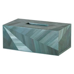 Straw Marquetry Mirror Tissue Box Long in Malachite Colour by Alexander Lamont