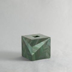 Straw Marquetry Mirror Tissue Box Square in Malachite Colour by Alexander Lamont
