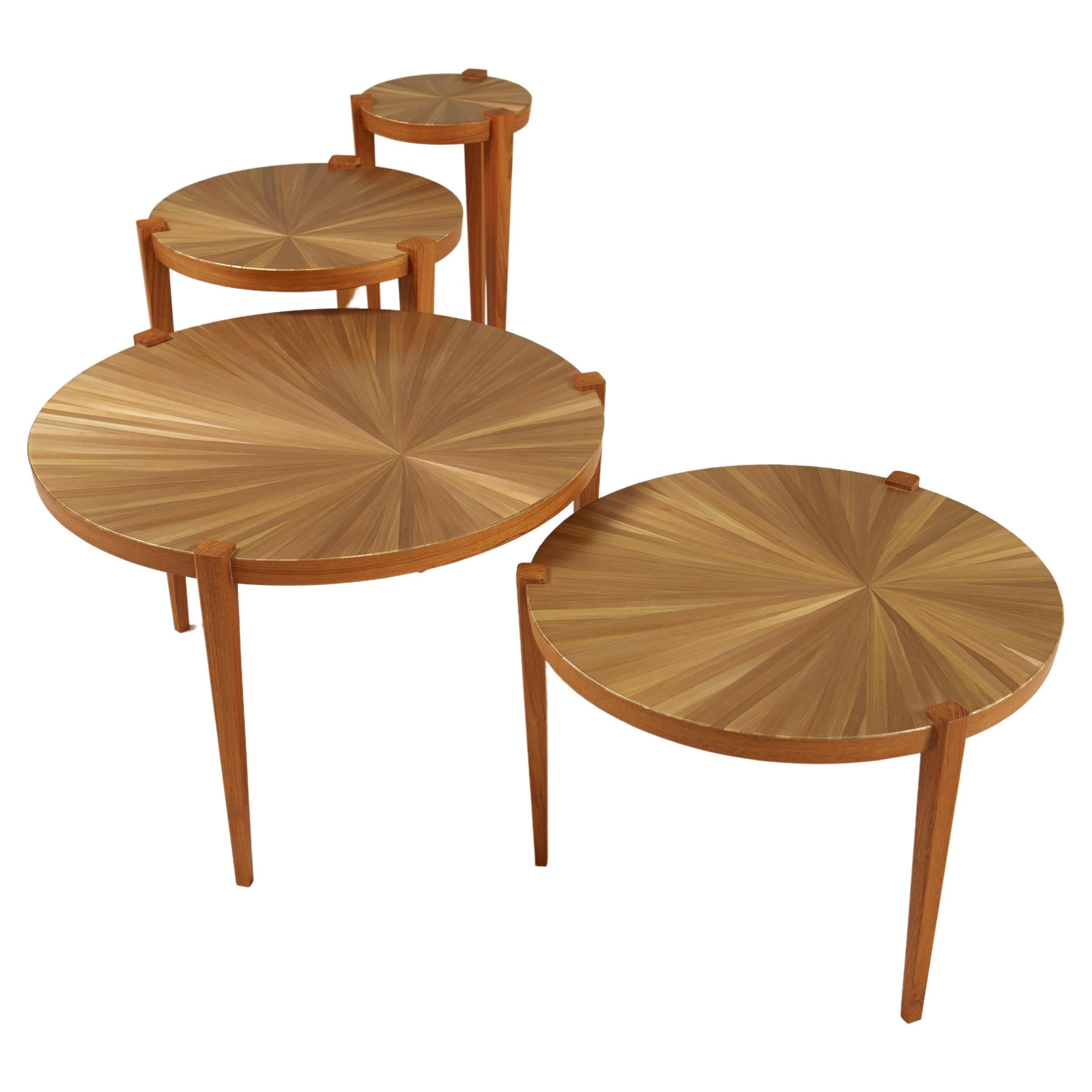 Straw marquetry nesting tables
