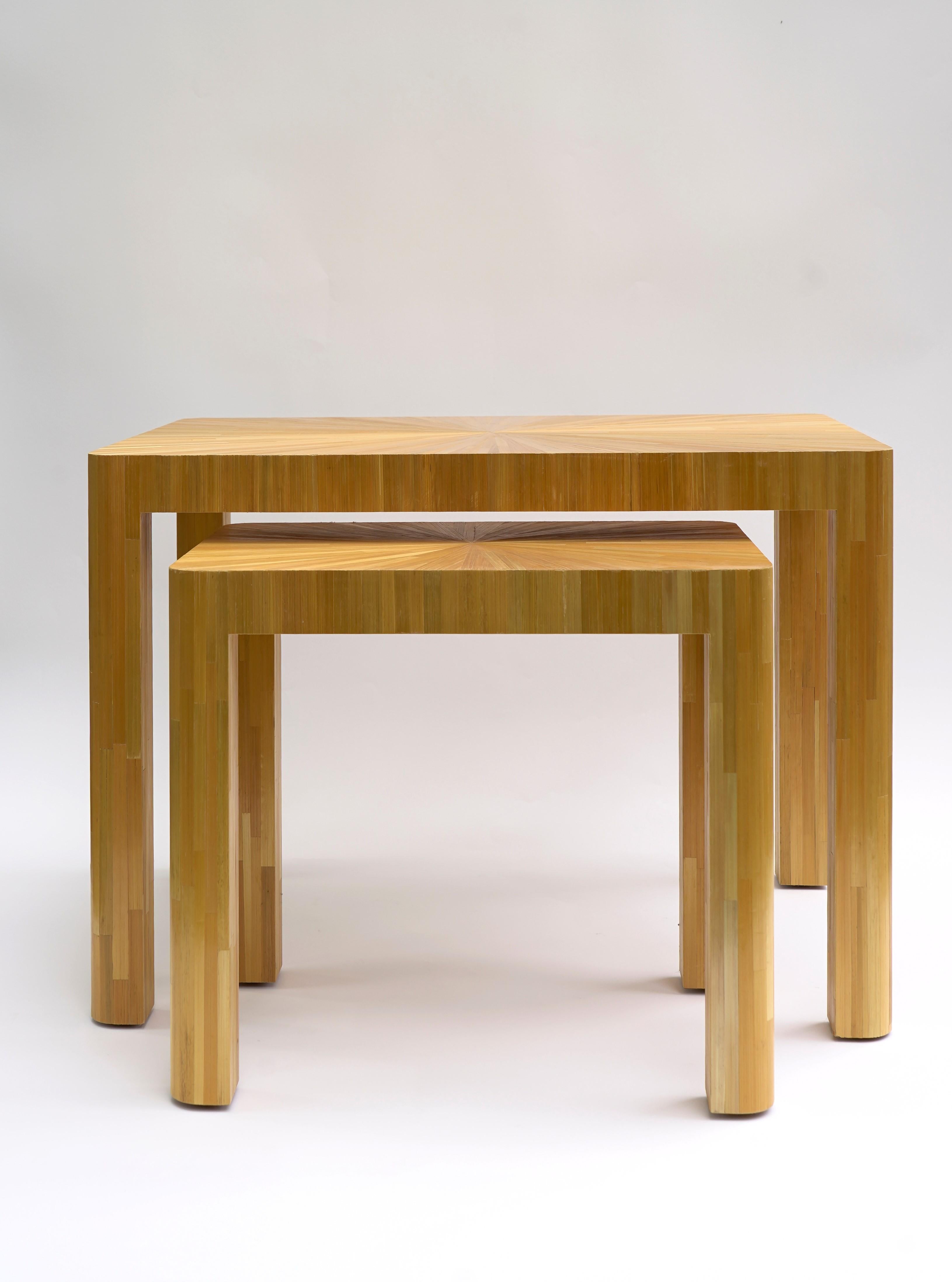 American Straw marquetry Nesting Tables in the style of Jean Michel Frank For Sale