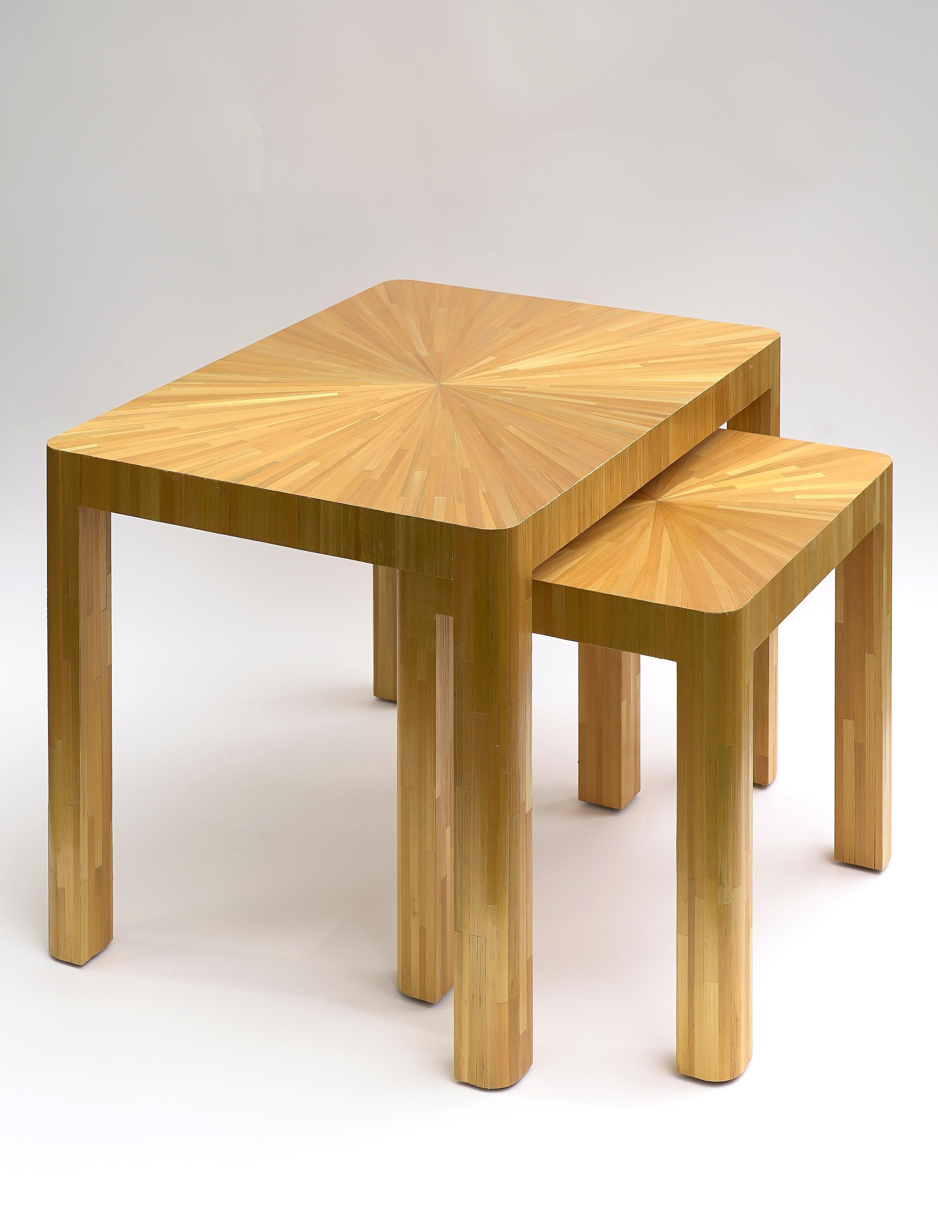 Marquetry Straw marquetry Nesting Tables in the style of Jean Michel Frank For Sale