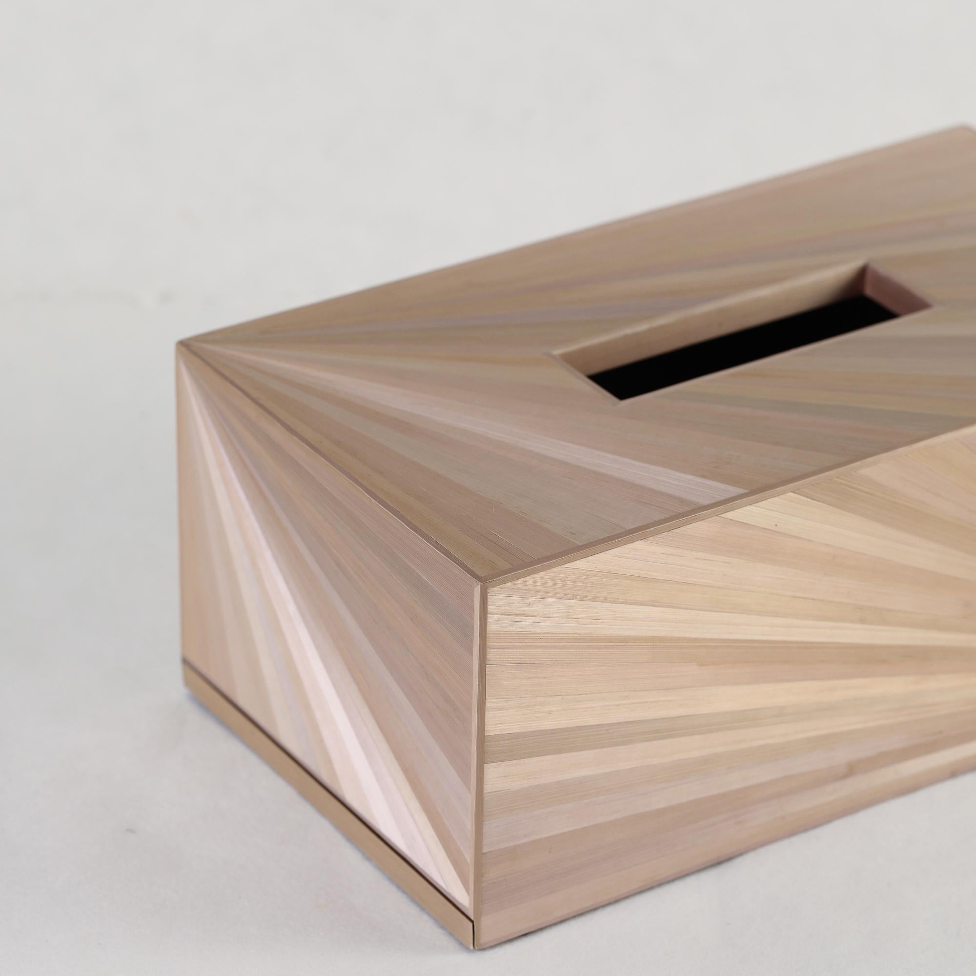 Thai Straw Marquetry Soleil Tissue Box in Burnished Metals Colour by Alexander Lamont