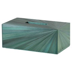 Straw Marquetry Soleil Tissue Box Long in Malachite Colour by Alexander Lamont
