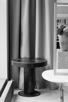 Straw Marquetry Center Table Squid Ink Black 80 cm Hight Hand-Crafted, in stock