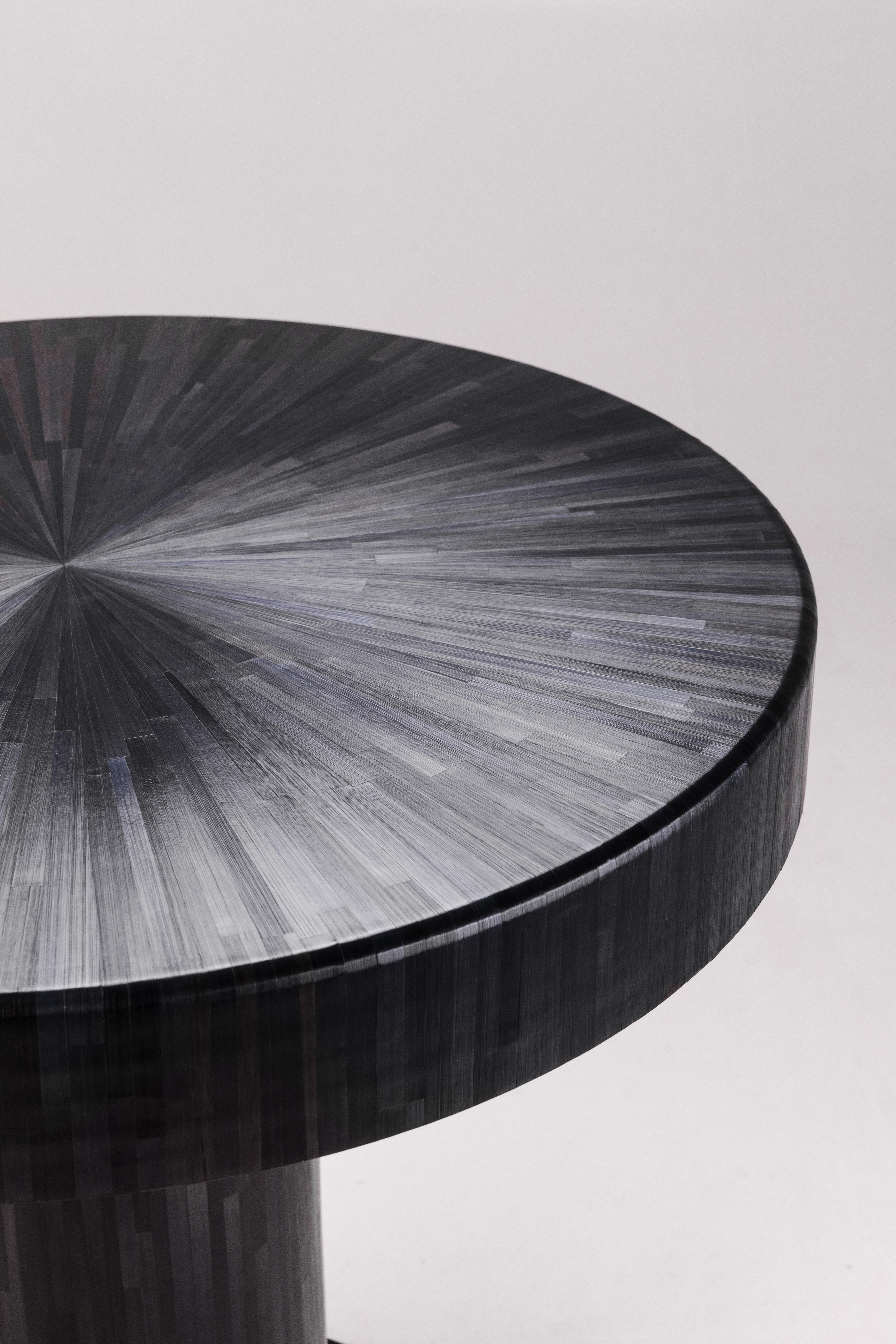 Straw Marquetry Center Table Squid Ink Black 80 cm Hight Hand-Crafted, in stock In New Condition For Sale In Zürich, CH