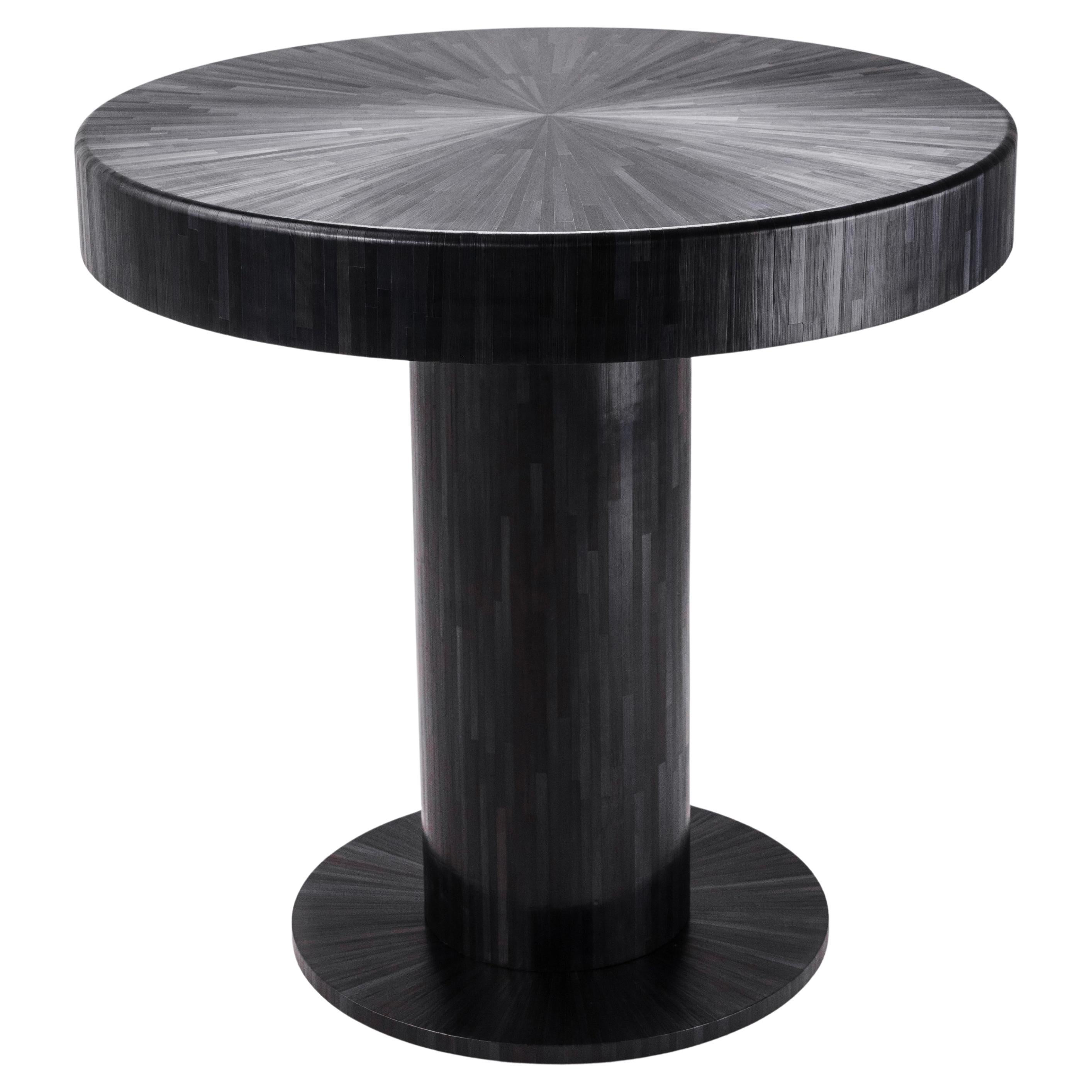 Straw Marquetry Center Table Squid Ink Black 80 cm Hight Hand-Crafted, in stock For Sale