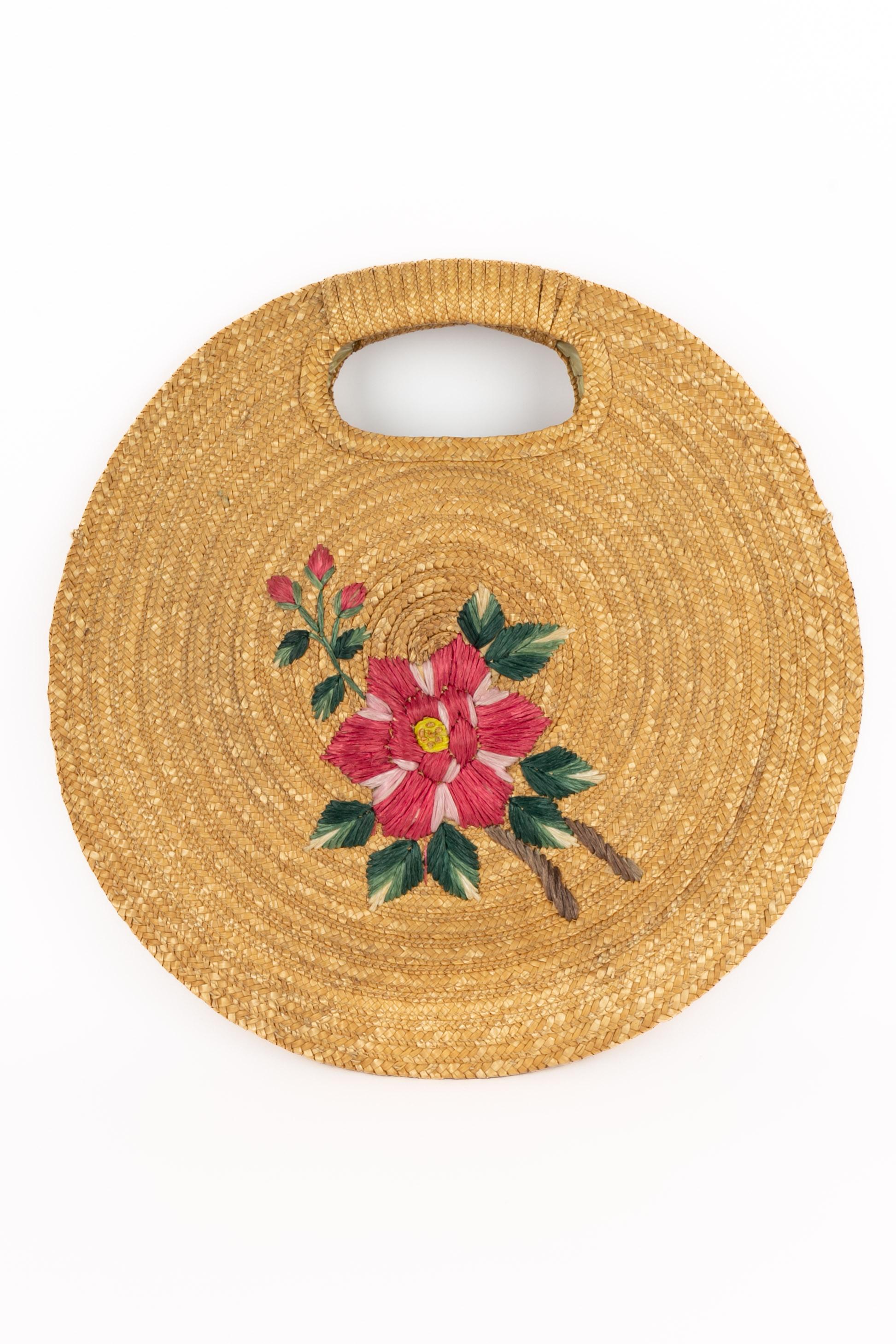 Orange Straw round bag For Sale