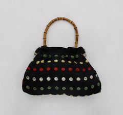 Straw Vintage Bamboo Top Handle Bag with colorful Dots 1950s Italy