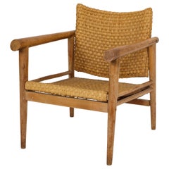 Chaise jonc tissée en osier de paille style Jean Michel Frank du milieu du siècle dernier, 1930, France