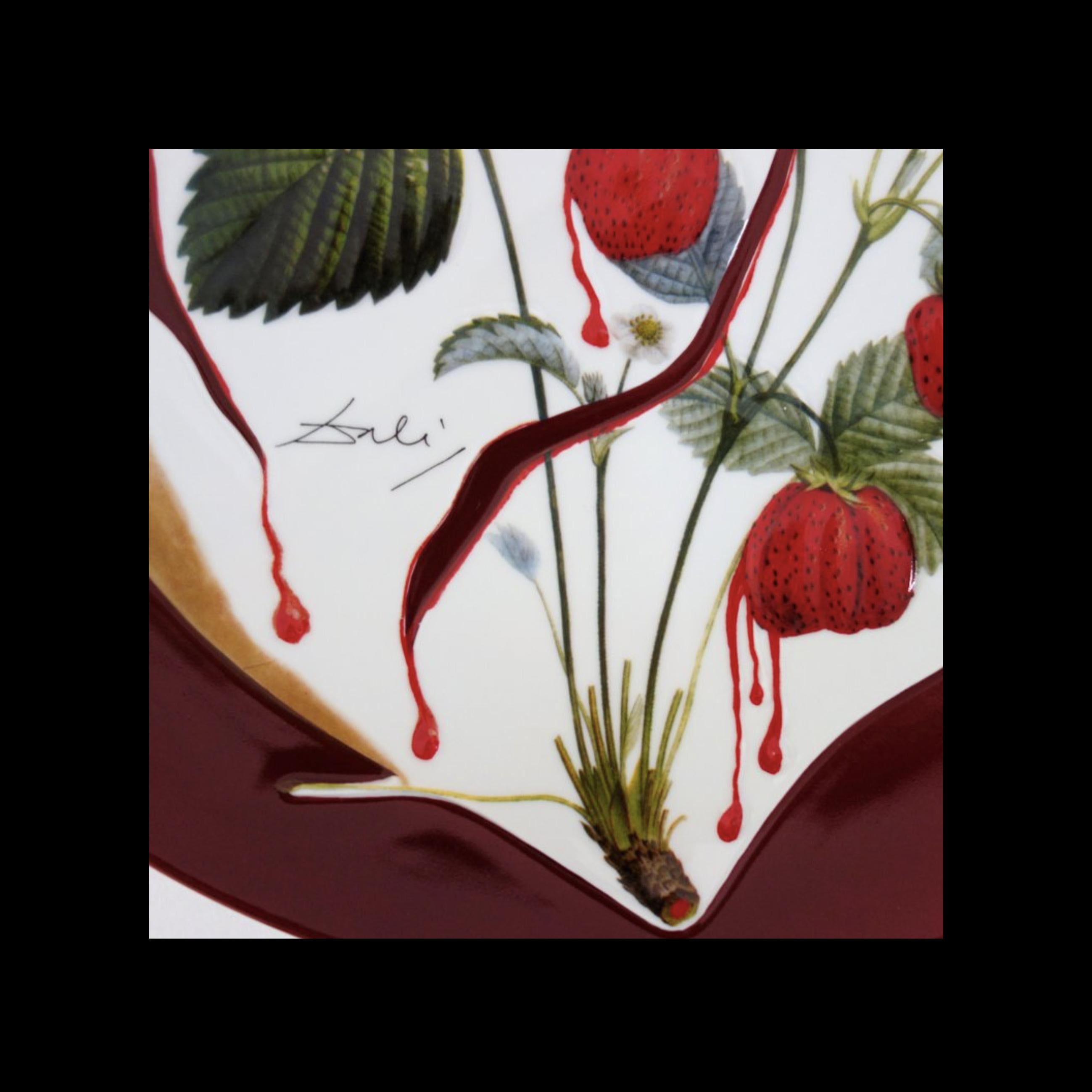 French Strawberries Heart Signed by Dali Large Dish Limited Edition Limoges For Sale