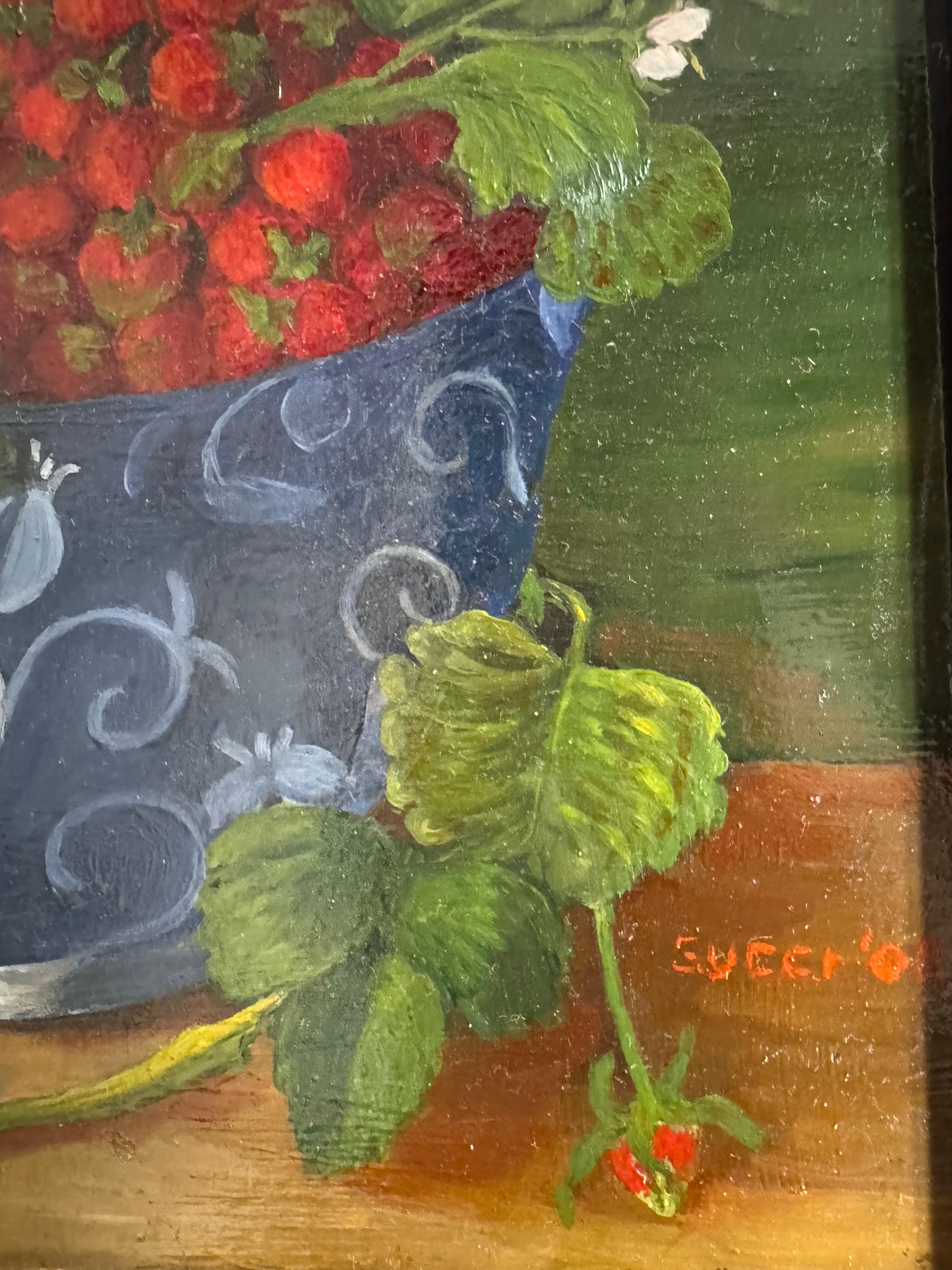 „Erdbeeren in blauer Schale“ von Annamaria Succi Edelstein (1935-2024) im Zustand „Gut“ im Angebot in Basildon, GB