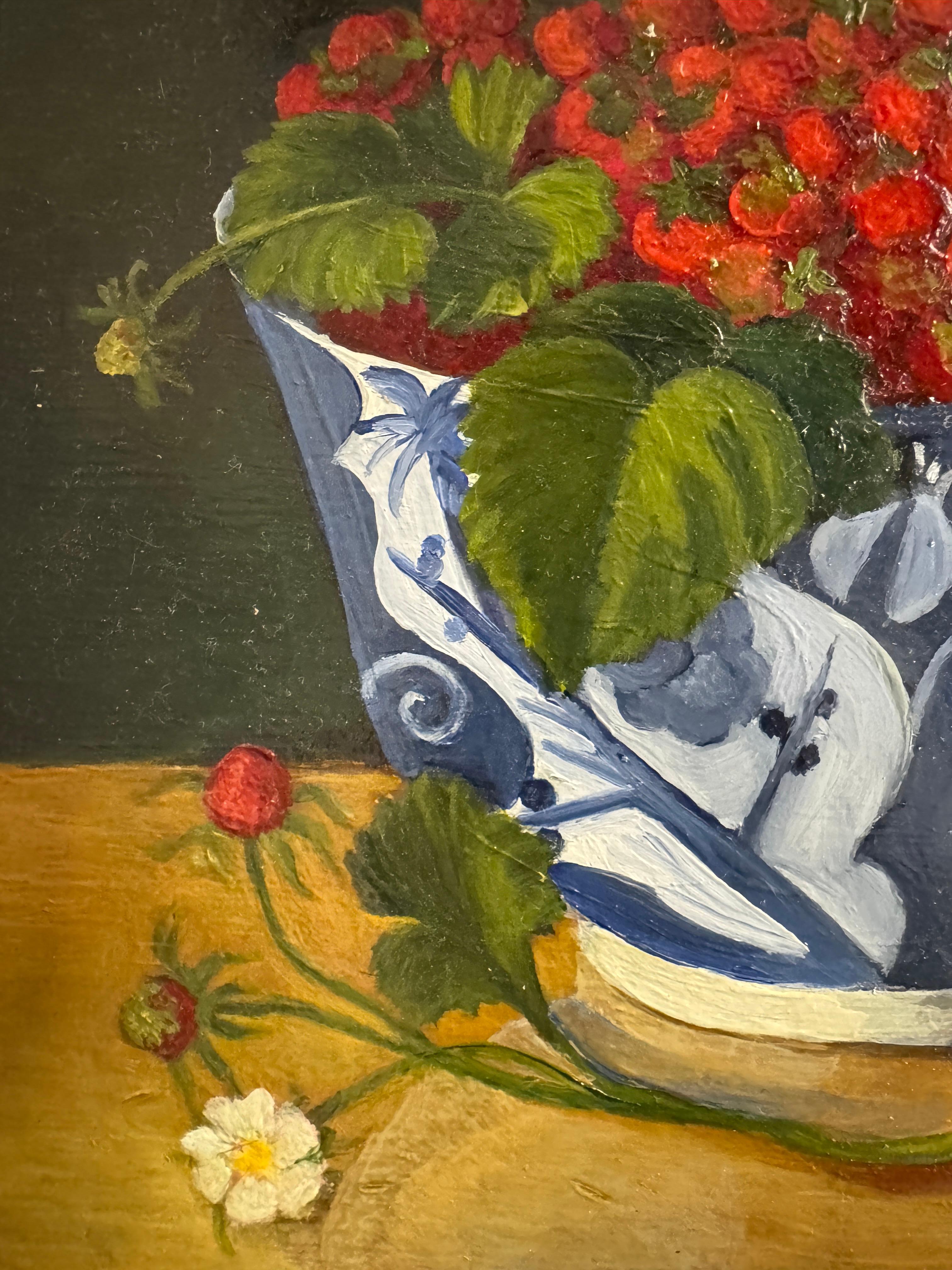 „Erdbeeren in blauer Schale“ von Annamaria Succi Edelstein (1935-2024) (21. Jahrhundert und zeitgenössisch) im Angebot