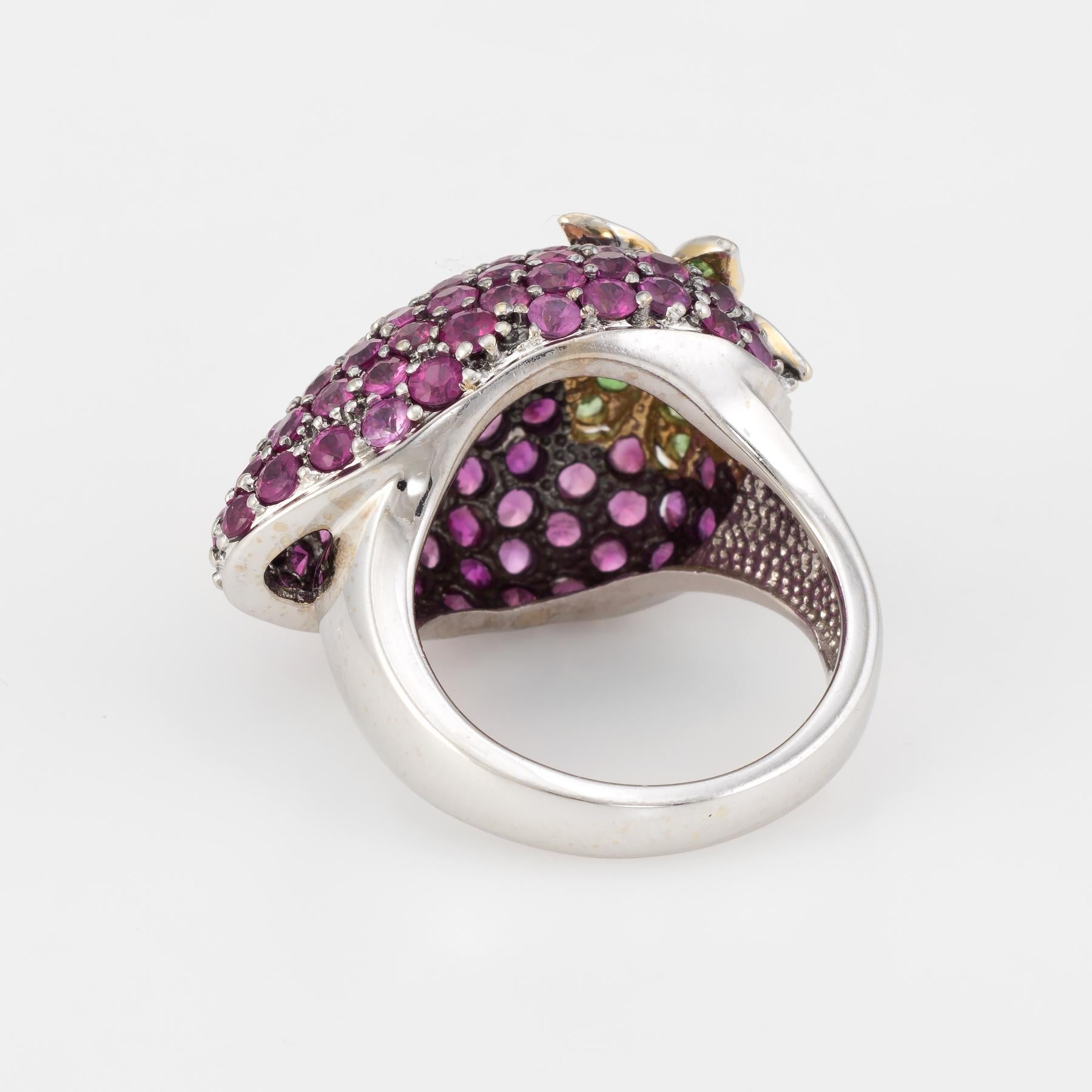 Modern Strawberry Cocktail Ring Estate Ruby Tsavorite Garnet Diamond Fruit Jewelry