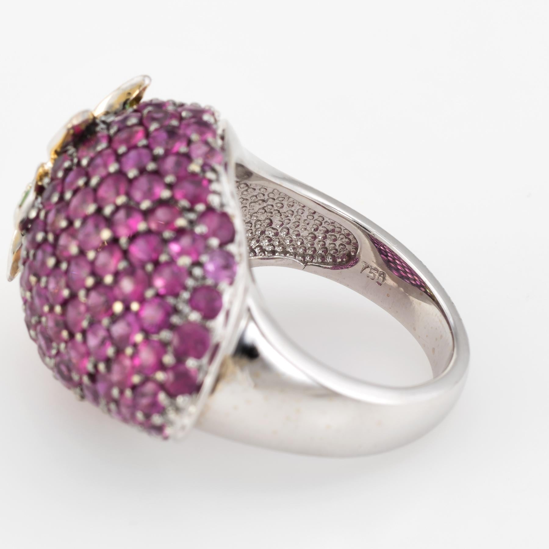 Women's or Men's Strawberry Cocktail Ring Estate Ruby Tsavorite Garnet Diamond Fruit Jewelry