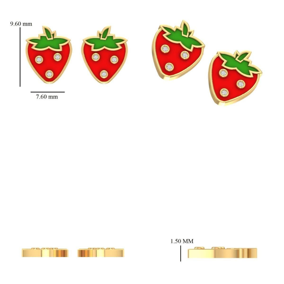 Women's Strawberry Diamond Kids Studs in 14k Solid Gold (Certified) For Sale