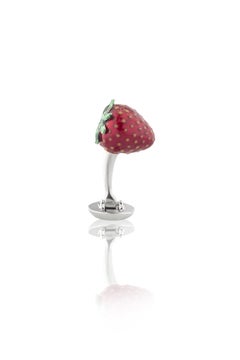 Strawberry Fruit Cufflinks in Hand-Enameled Sterling Silver by Fils Unique
