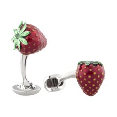 Strawberry Fruit Cufflinks in Hand-Enameled Sterling Silver by Fils Unique