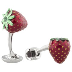Strawberry Fruit Cufflinks in Hand-enameled Sterling Silver by Fils Unique