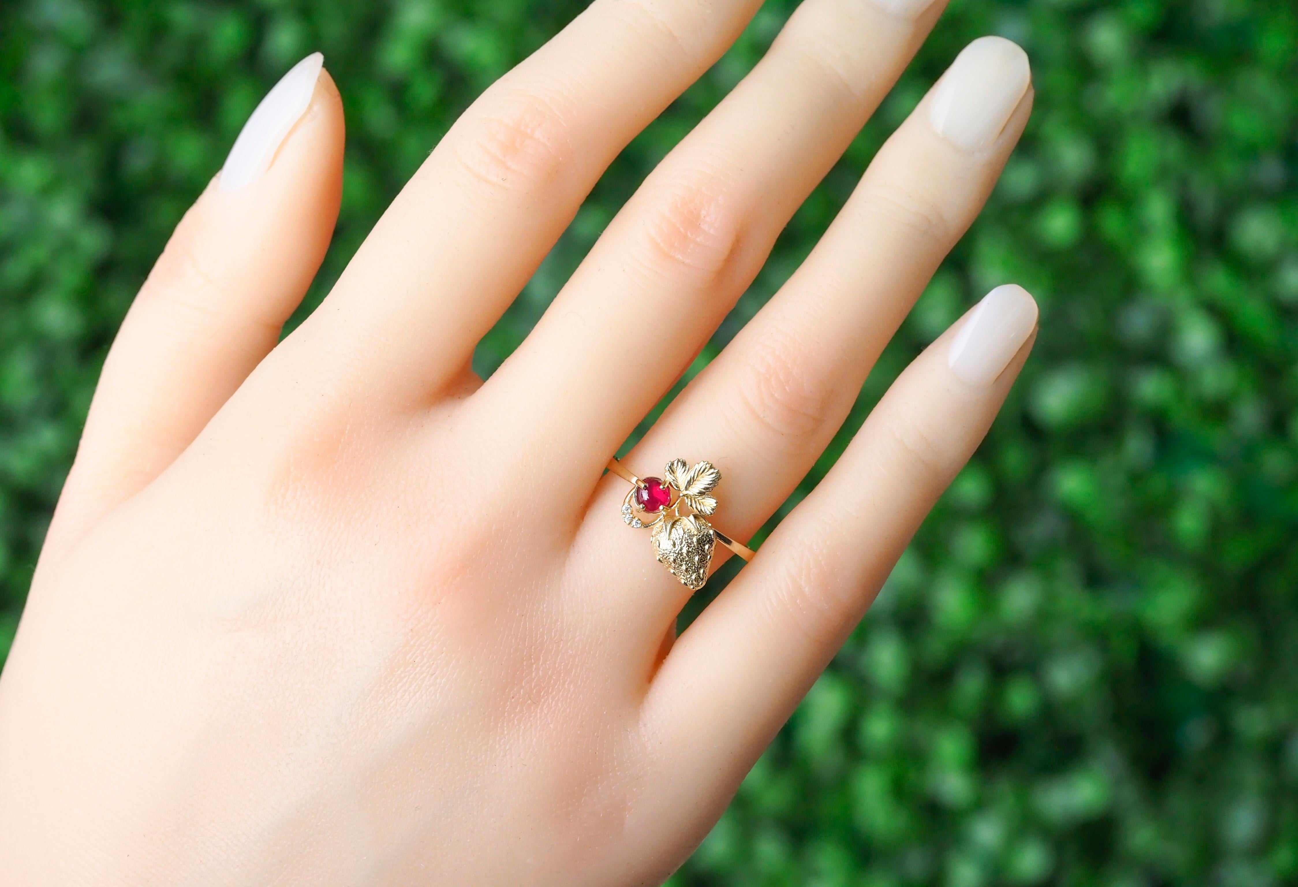 Strawberry gold ring with ruby.  For Sale 4