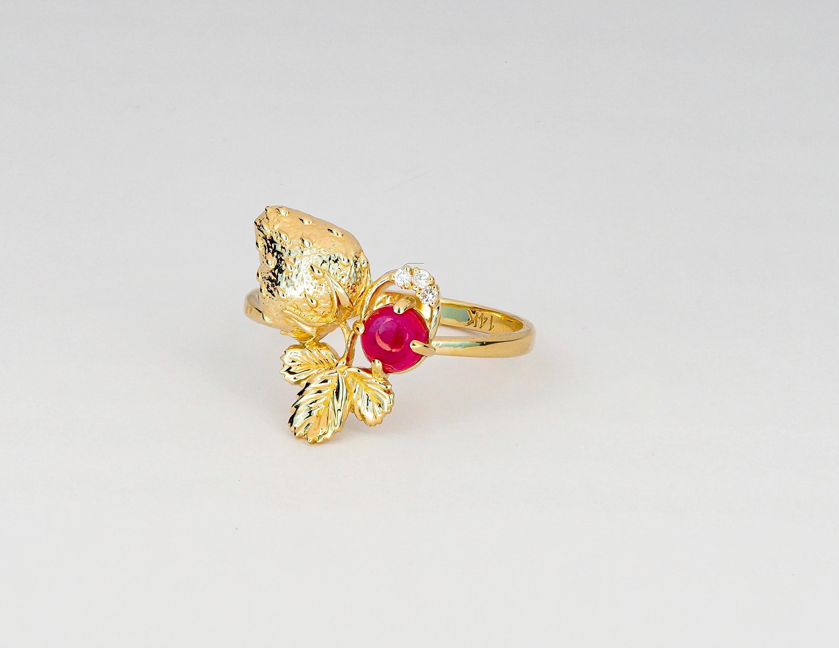 Cabochon Strawberry gold ring with ruby.  For Sale
