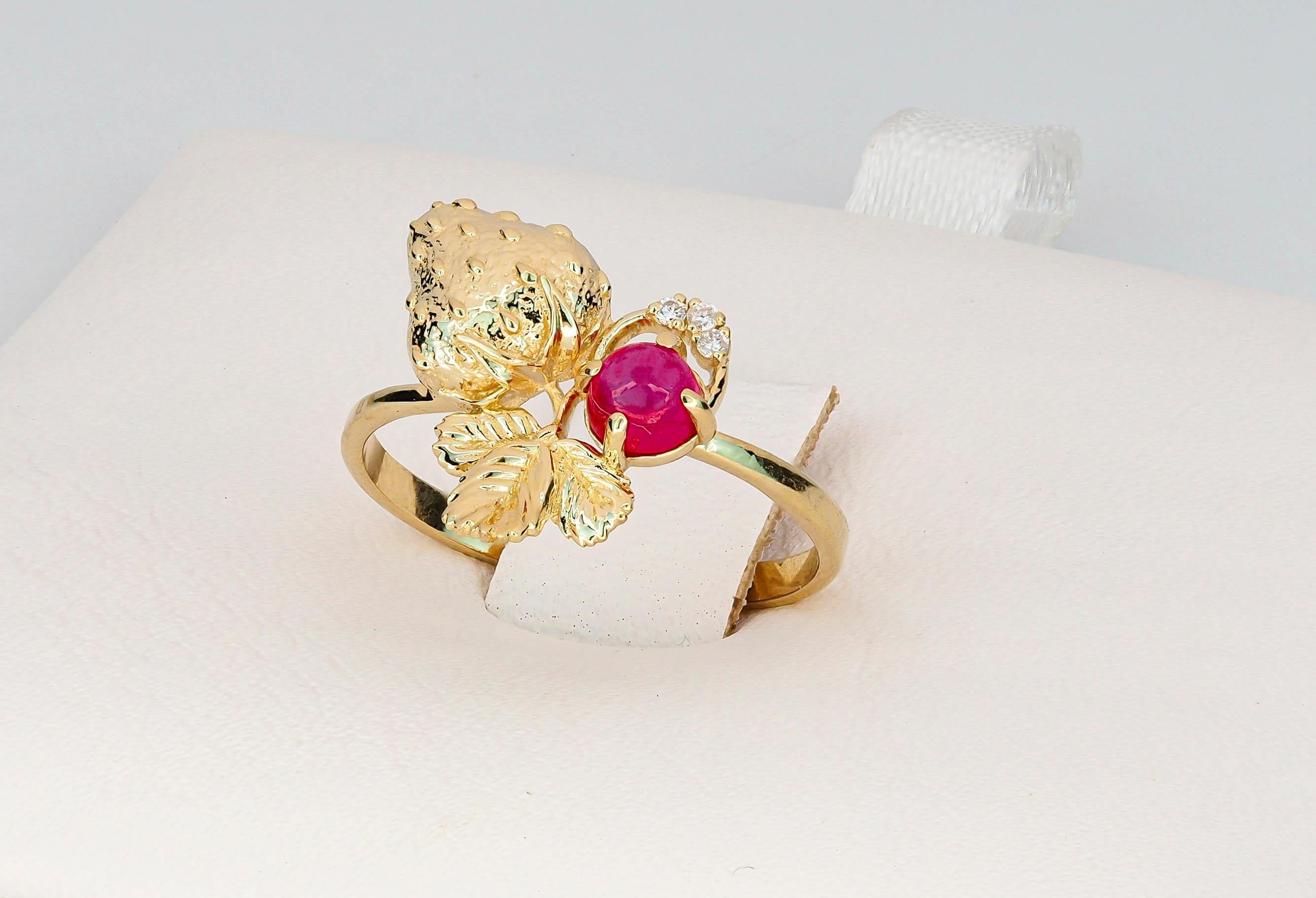 Strawberry gold ring with ruby.  For Sale 1