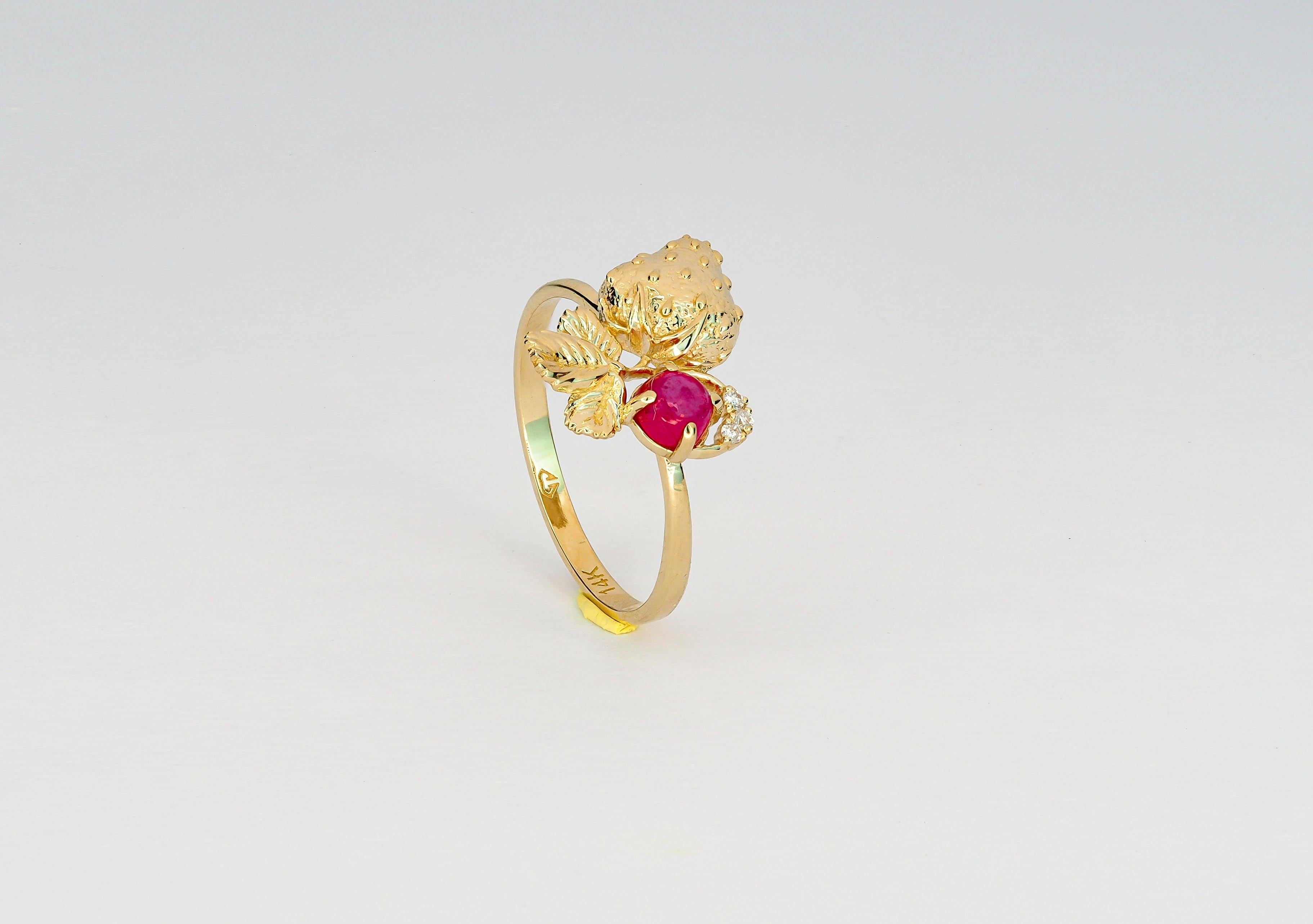 Strawberry gold ring with ruby.  For Sale 2