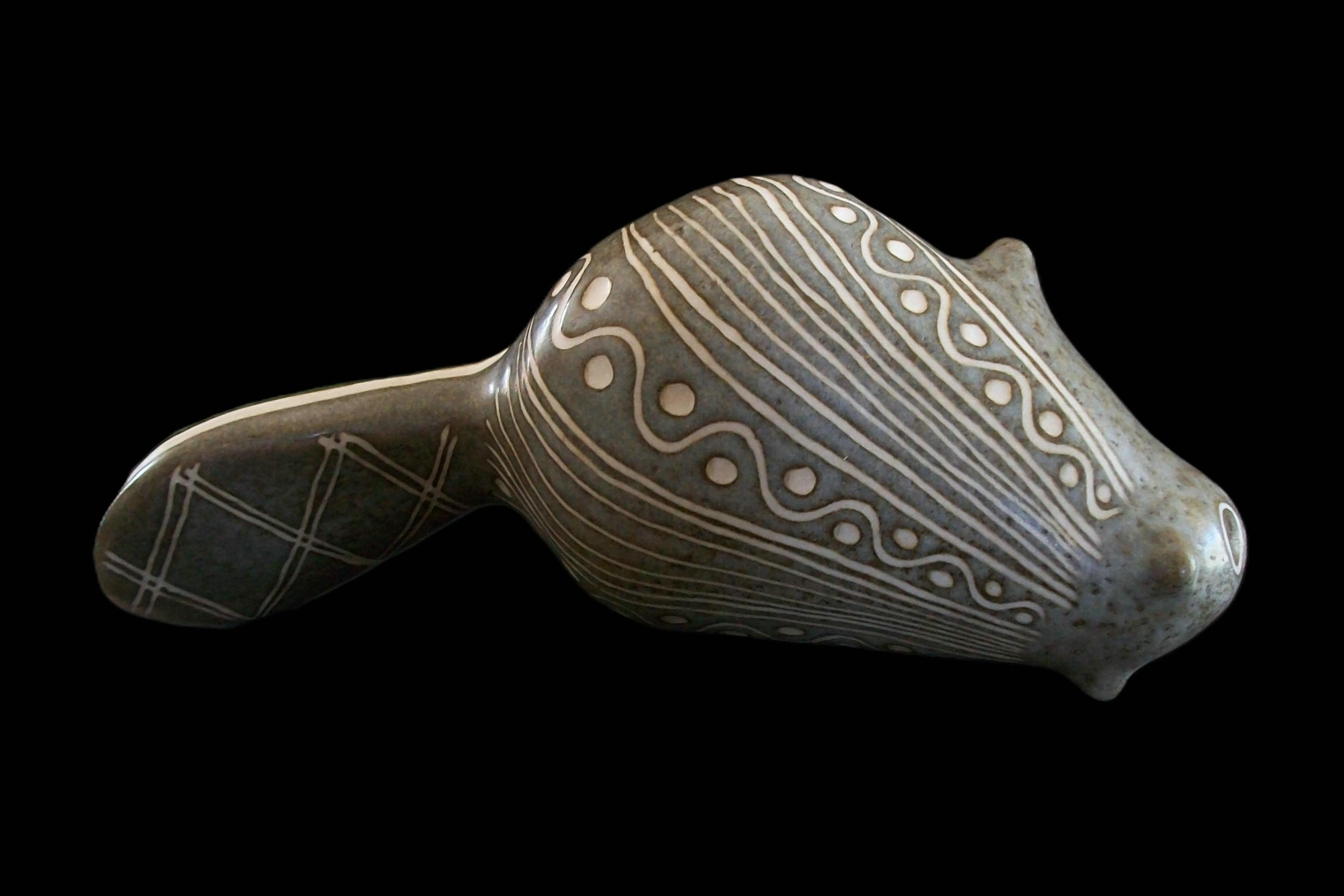 STRAWBERRY HILL - Studio Pottery Sgraffito Beaver Figure - Canada - Circa 1970's For Sale 7