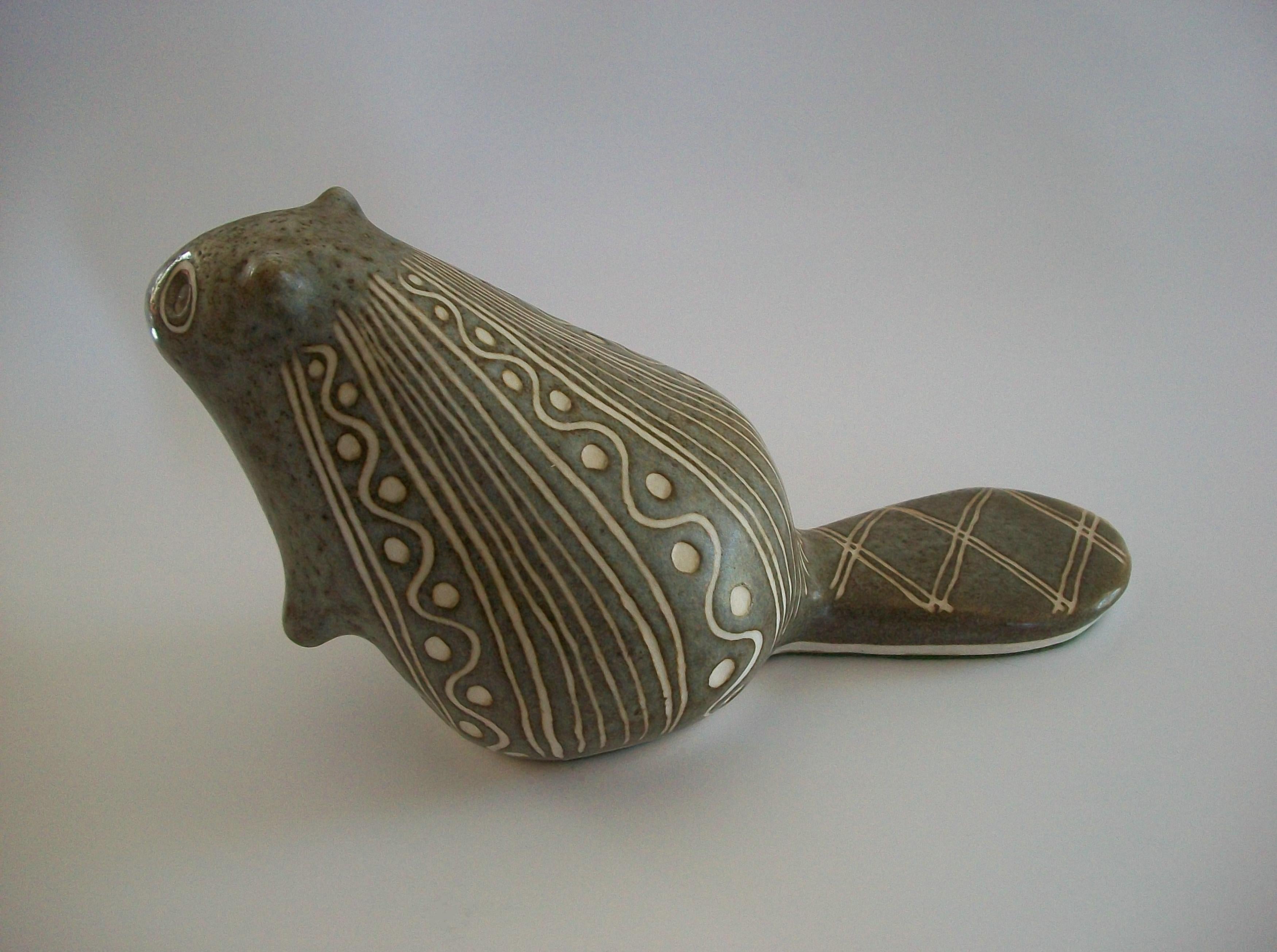 Scandinavian Modern STRAWBERRY HILL - Studio Pottery Sgraffito Beaver Figure - Canada - Circa 1970's For Sale